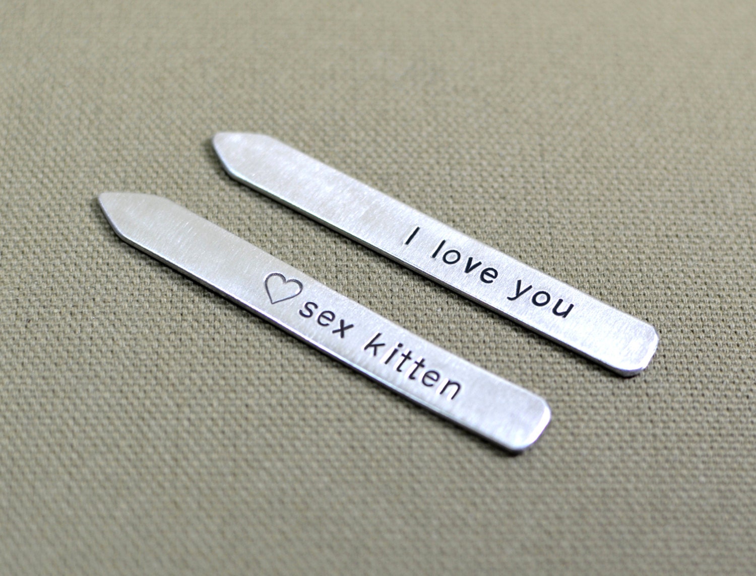 Aluminum collar stays stamped with sex kitten – NiciArt