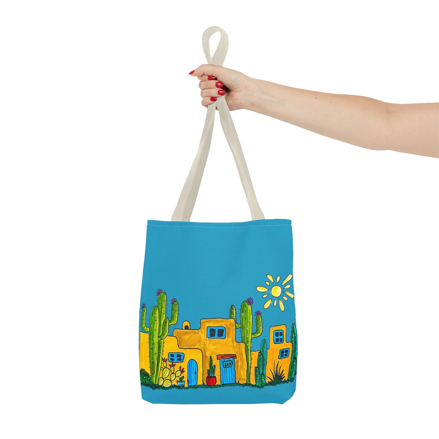 Turquoise Tote bag with desert scenery