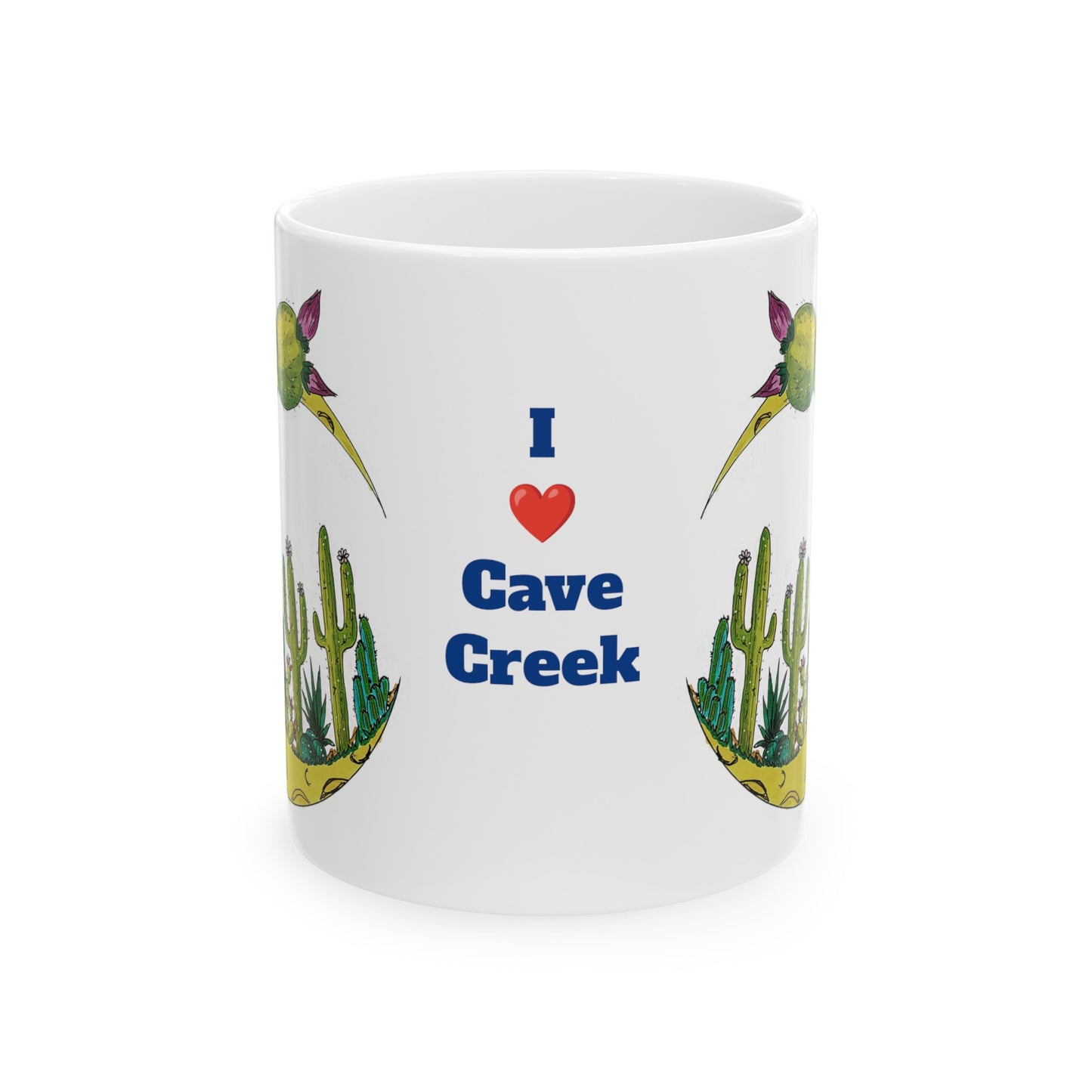 I Love Cave Creek Coffee Mug witn halfmoon and cacti - my original art