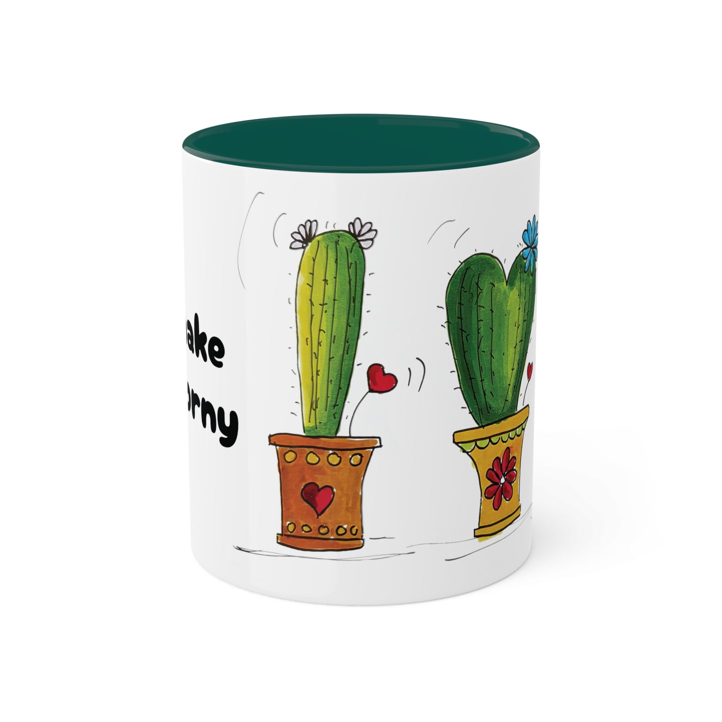 Cute cactus Coffee Mug or Tea Mug with my own original art printed on - comes in different inside colors