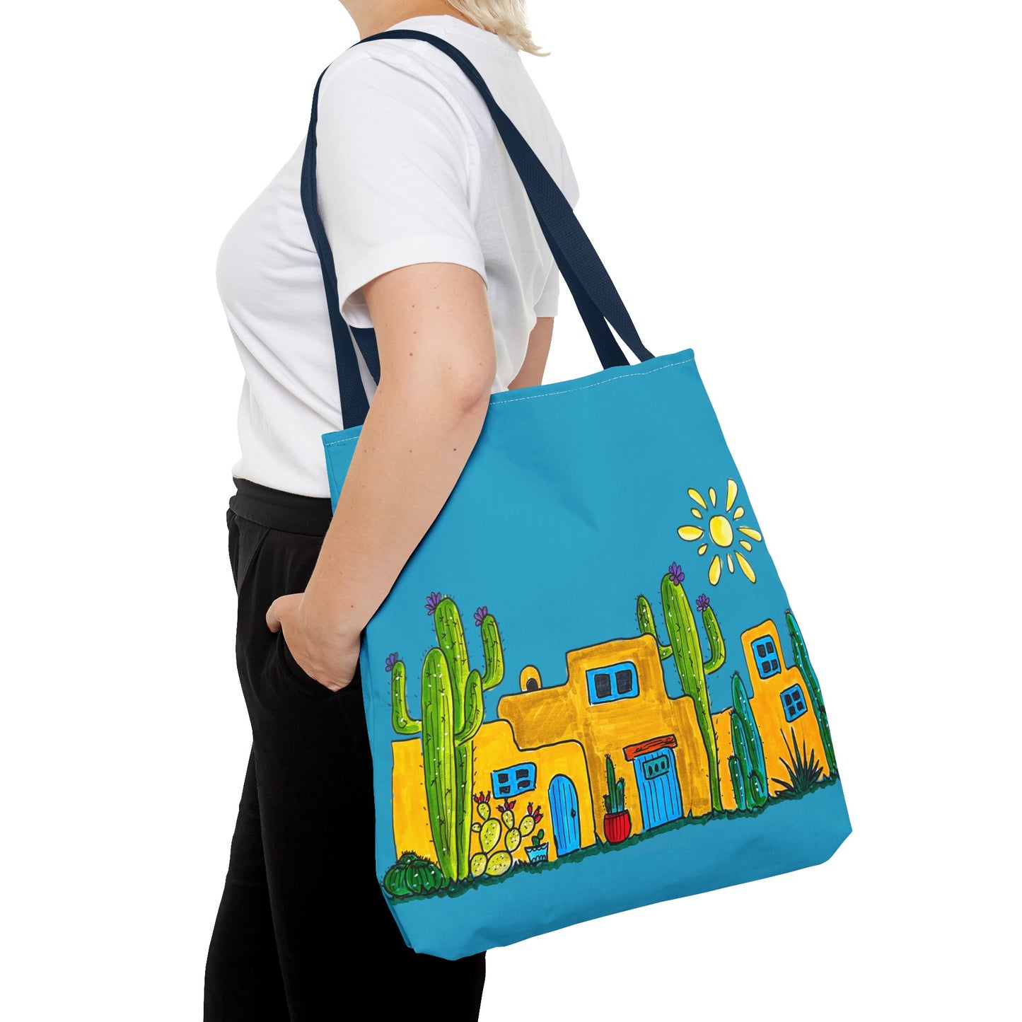 Turquoise Tote bag with desert scenery