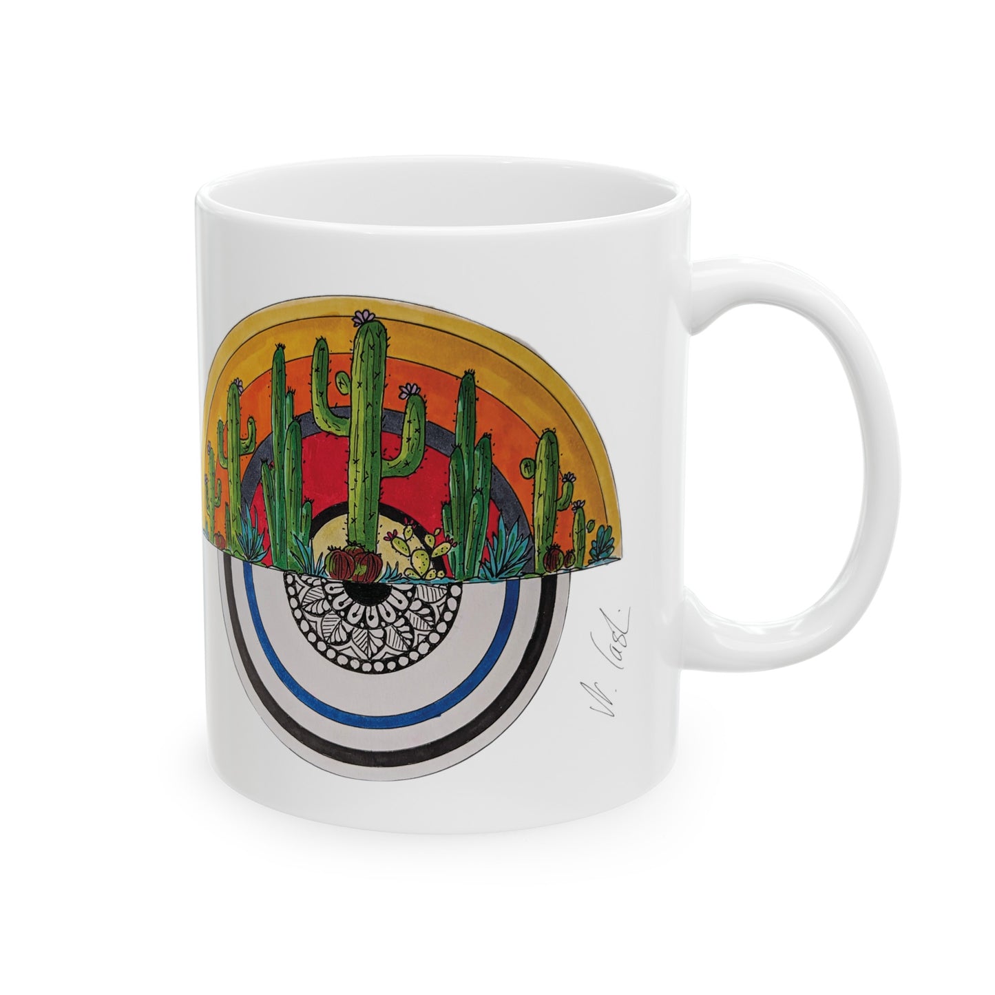 Cactus art on ceramic mug - my own doodle art now printed on a mug perfetc for coffee , tea or hot chocolate