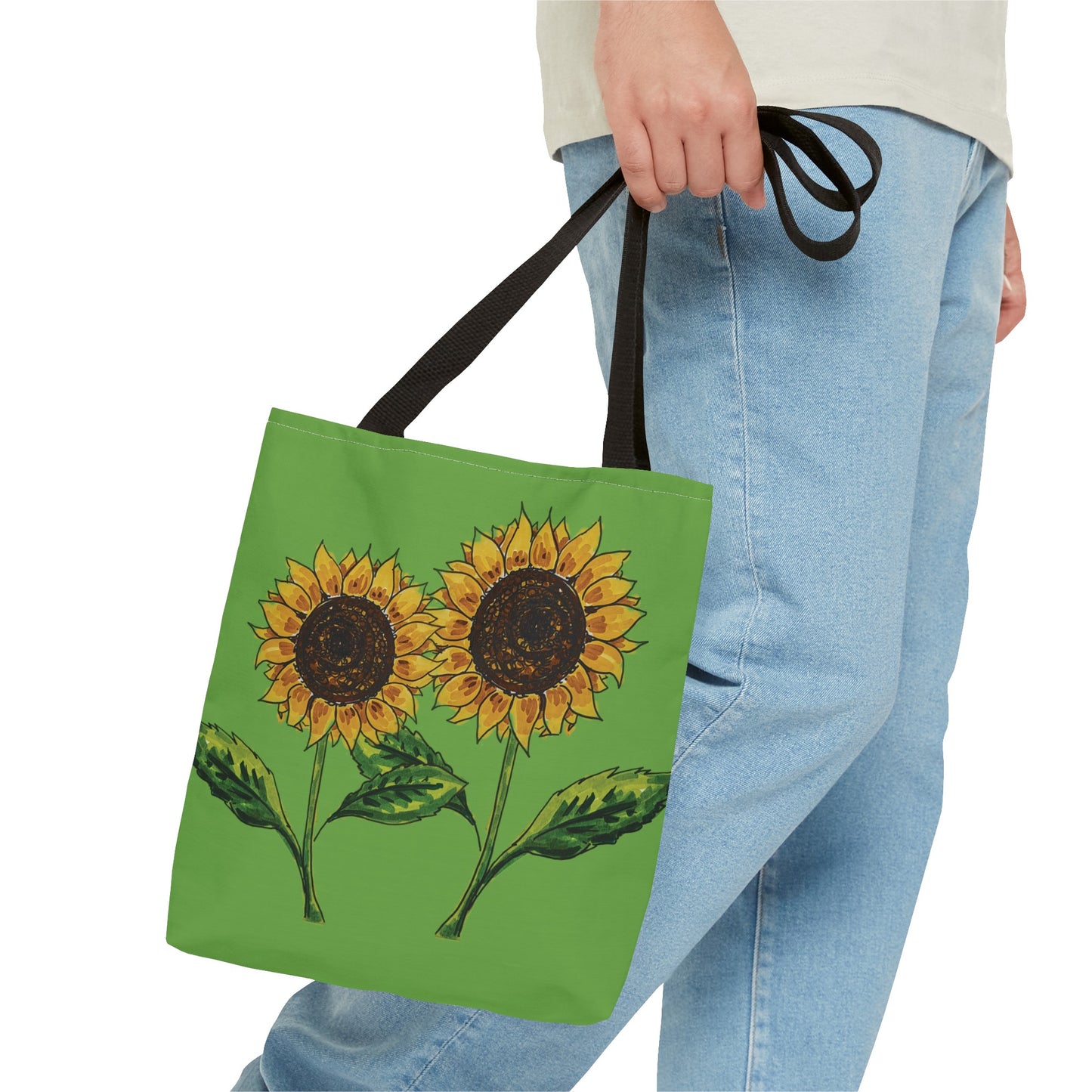 sunflowers tote with my own drawings - green