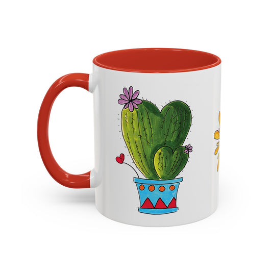 Cute Cactus coffee mug with red on the inside and made with my original doodles