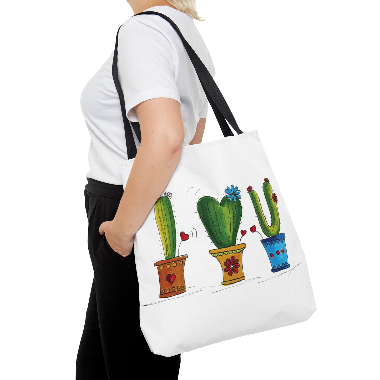 Cactus tote bag - heavy fabric with my doodle art - sizes small - medium - large