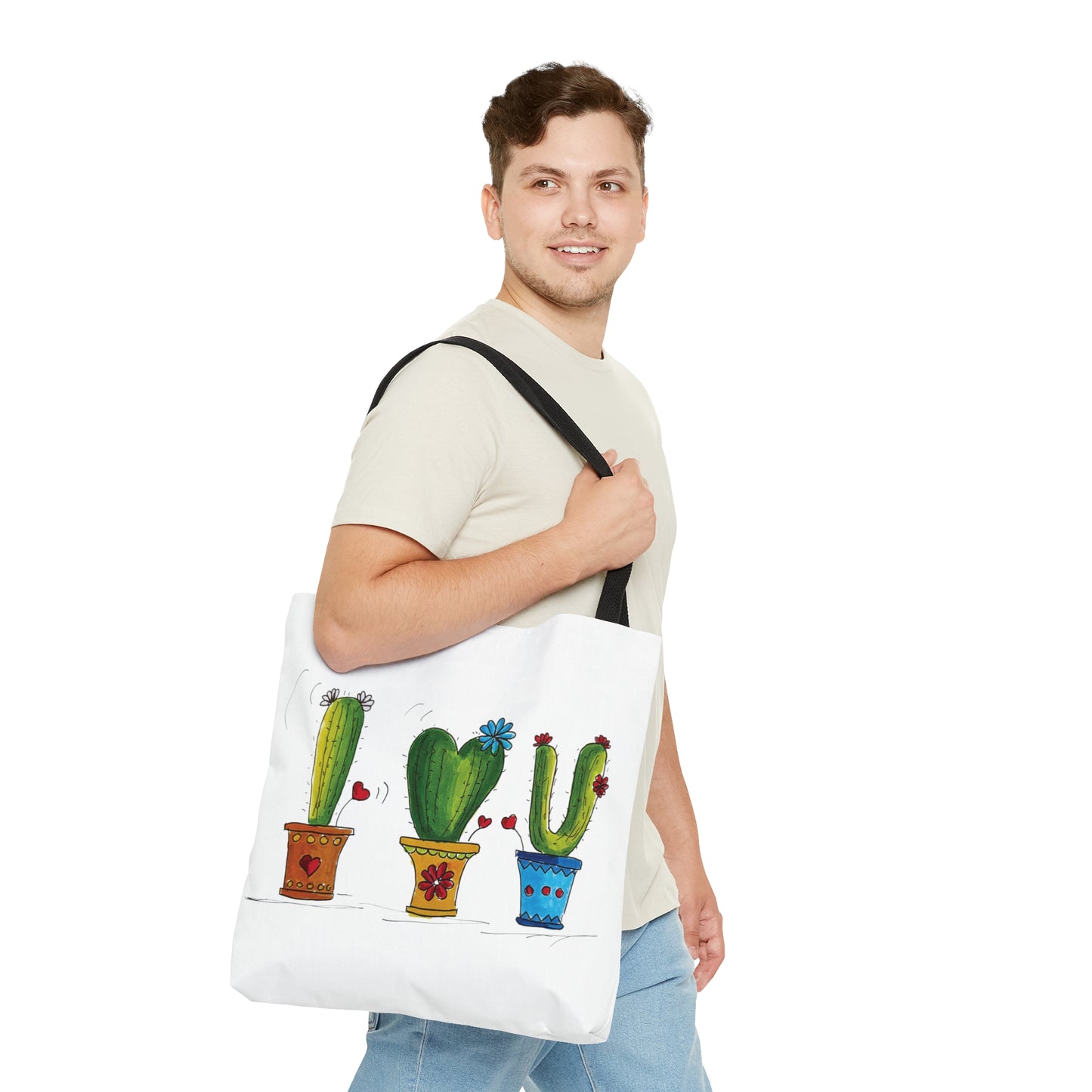 Cactus tote bag - heavy fabric with my doodle art - sizes small - medium - large