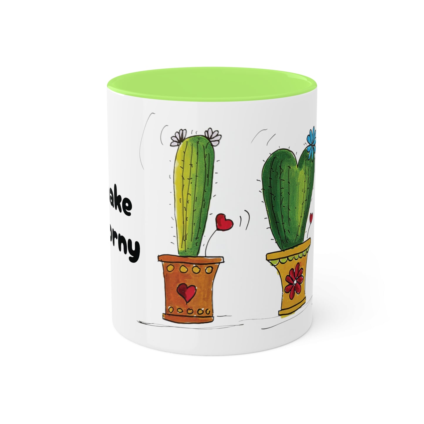 Cute cactus Coffee Mug or Tea Mug with my own original art printed on - comes in different inside colors