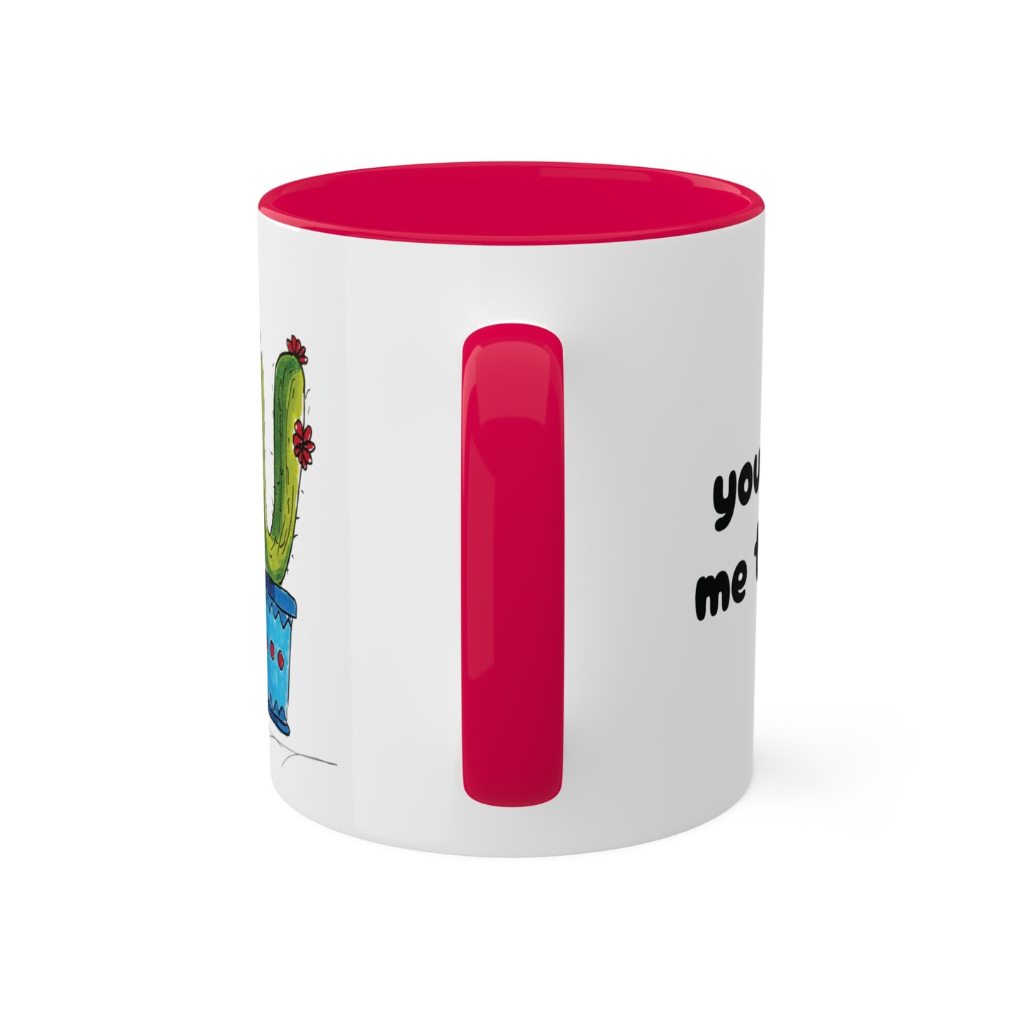 Cute cactus Coffee Mug or Tea Mug with my own original art printed on - comes in different inside colors