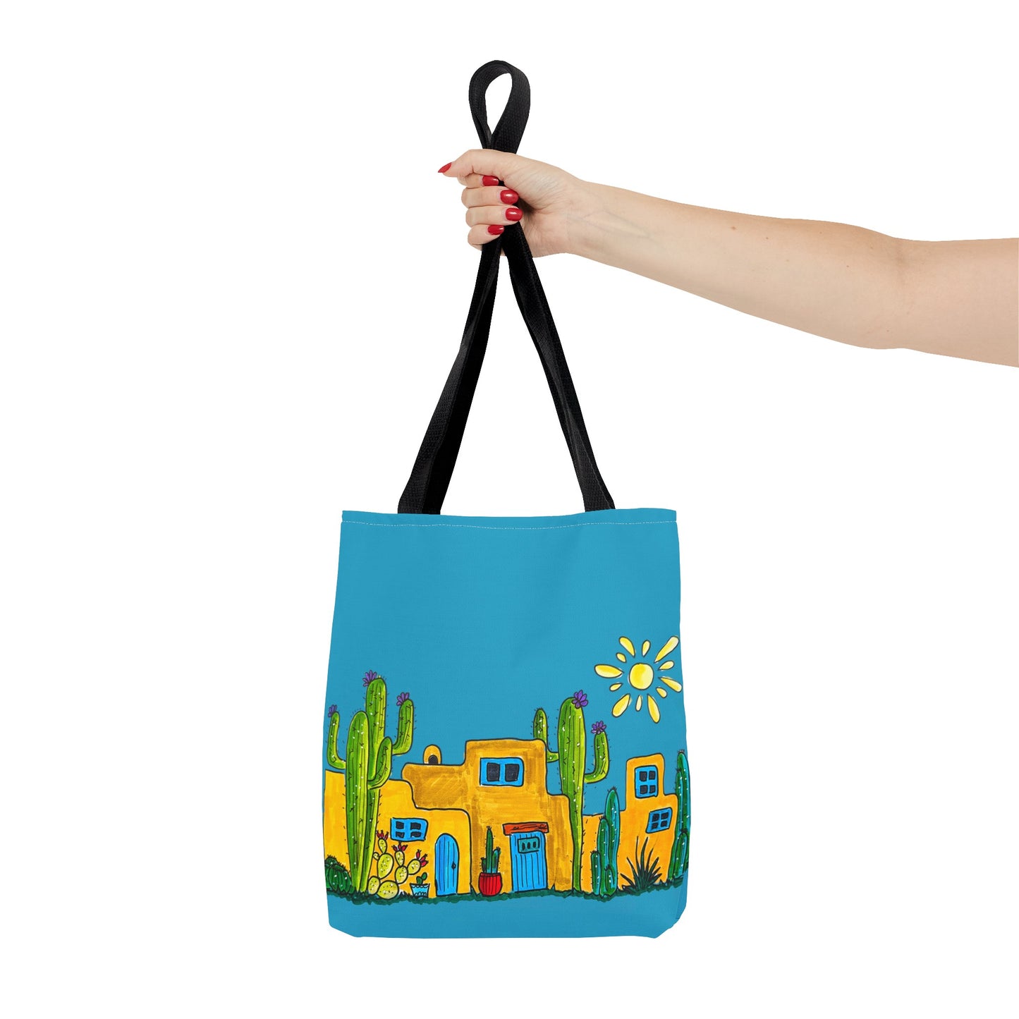 Turquoise Tote bag with desert scenery