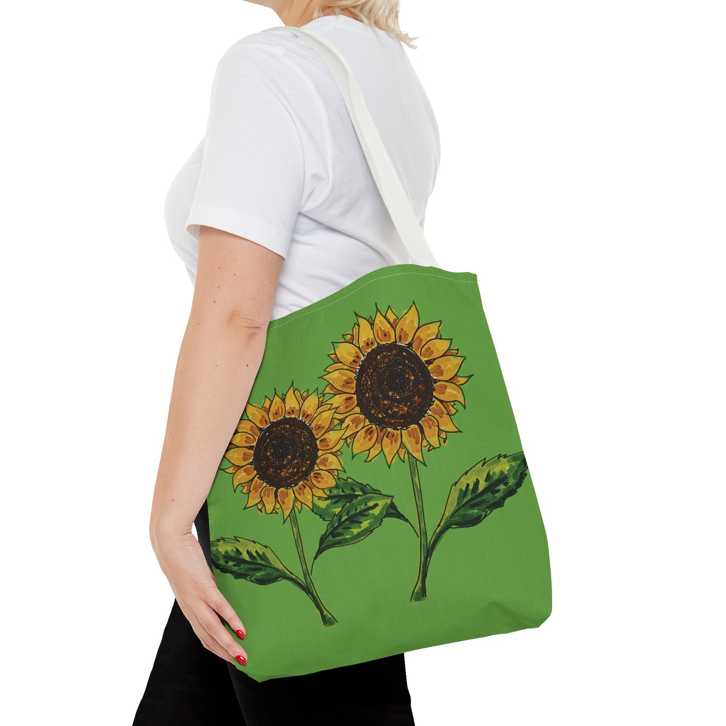 sunflowers tote with my own drawings - green