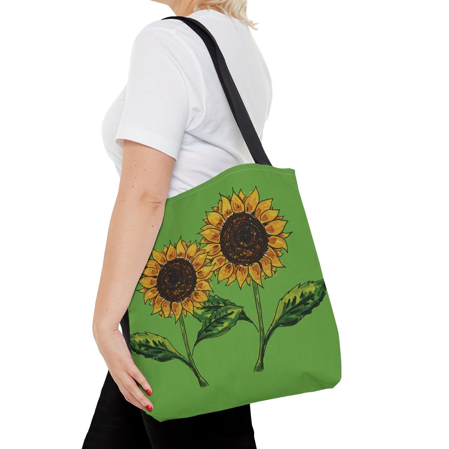 sunflowers tote with my own drawings - green