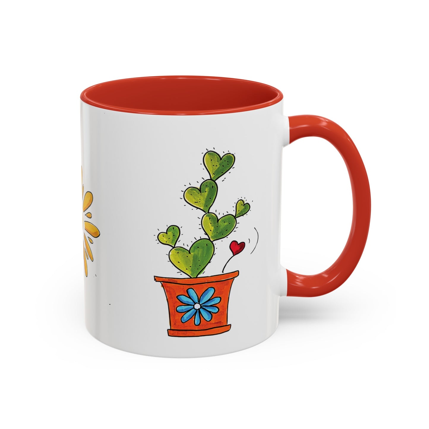 Cute Cactus coffee mug with red on the inside and made with my original doodles