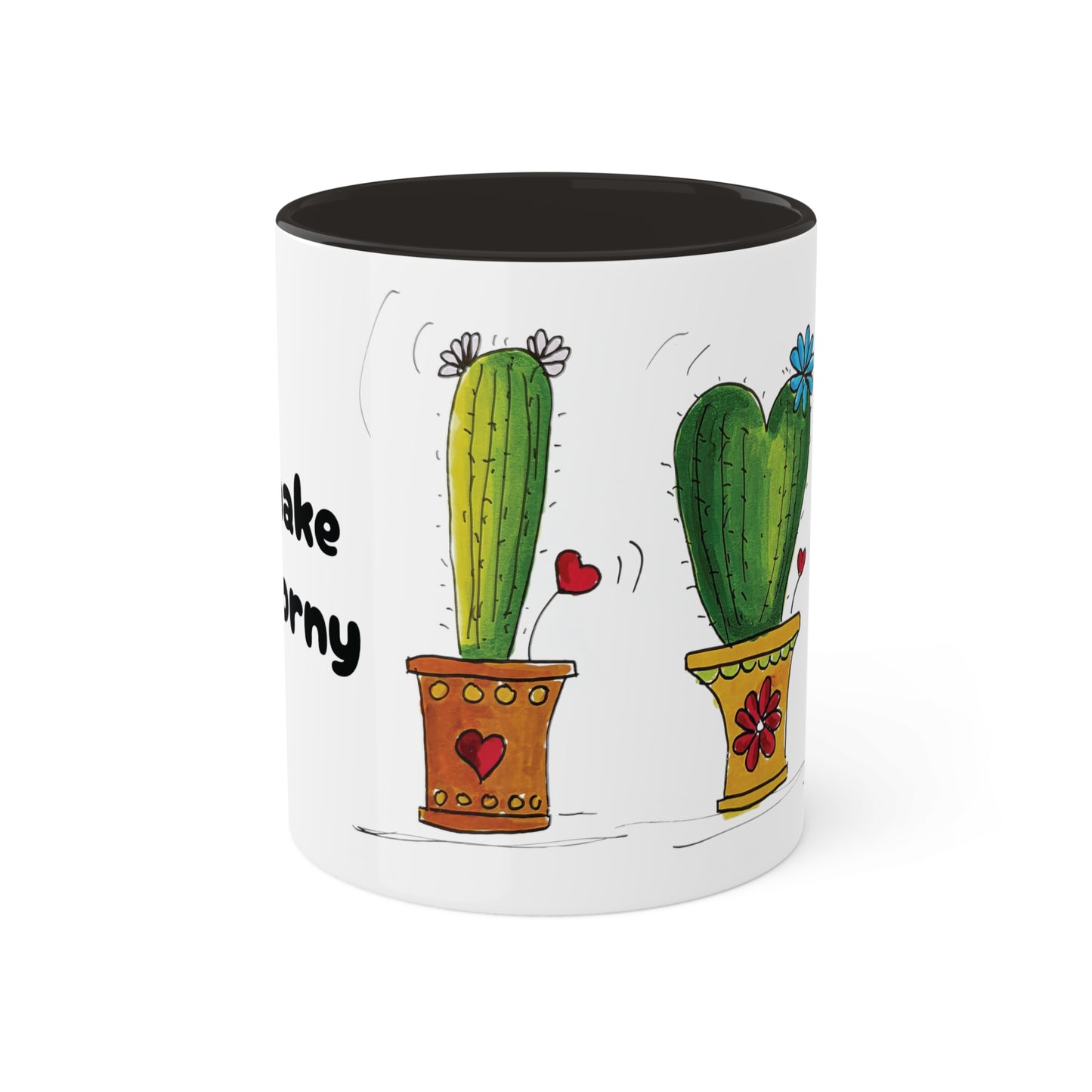 Cute cactus Coffee Mug or Tea Mug with my own original art printed on - comes in different inside colors