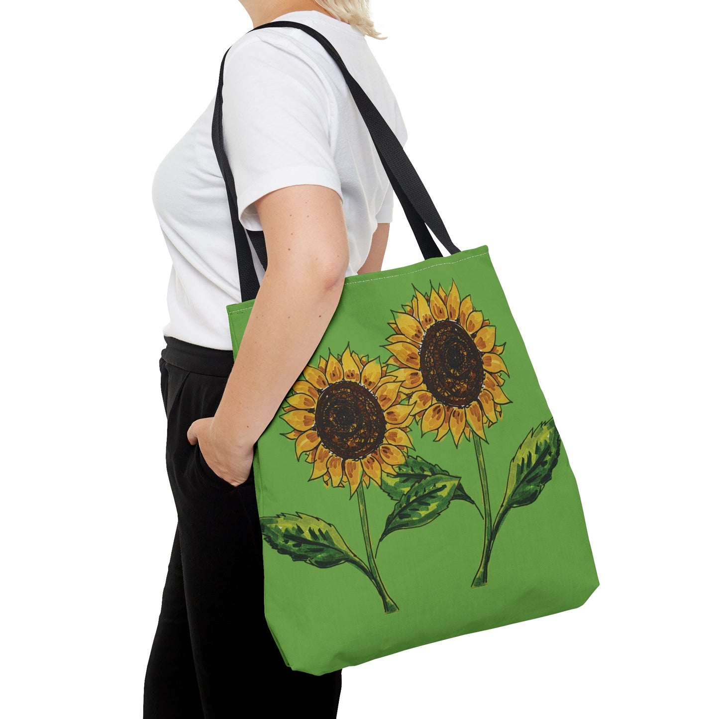 sunflowers tote with my own drawings - green