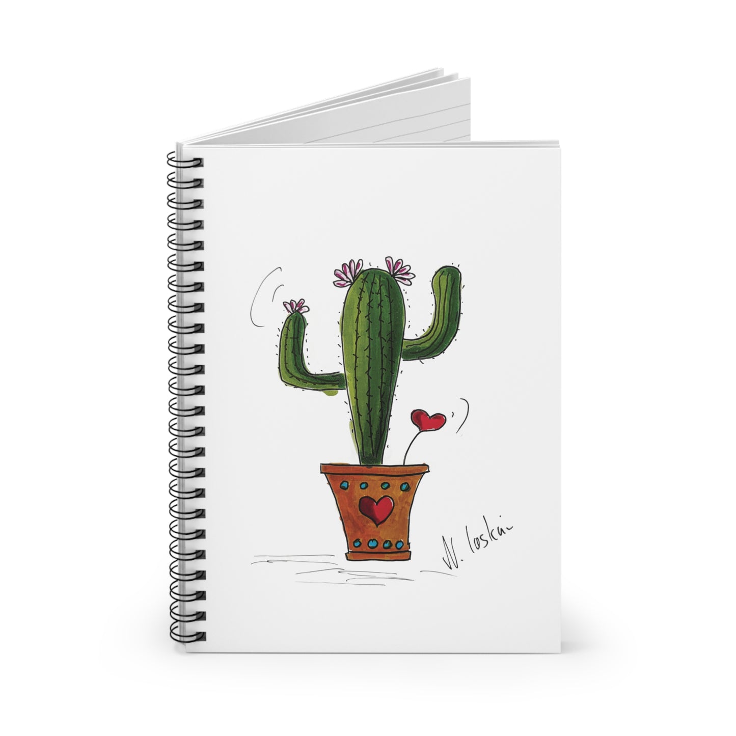 Cactus cover spiral note book with ruled lines - made from my original drawing