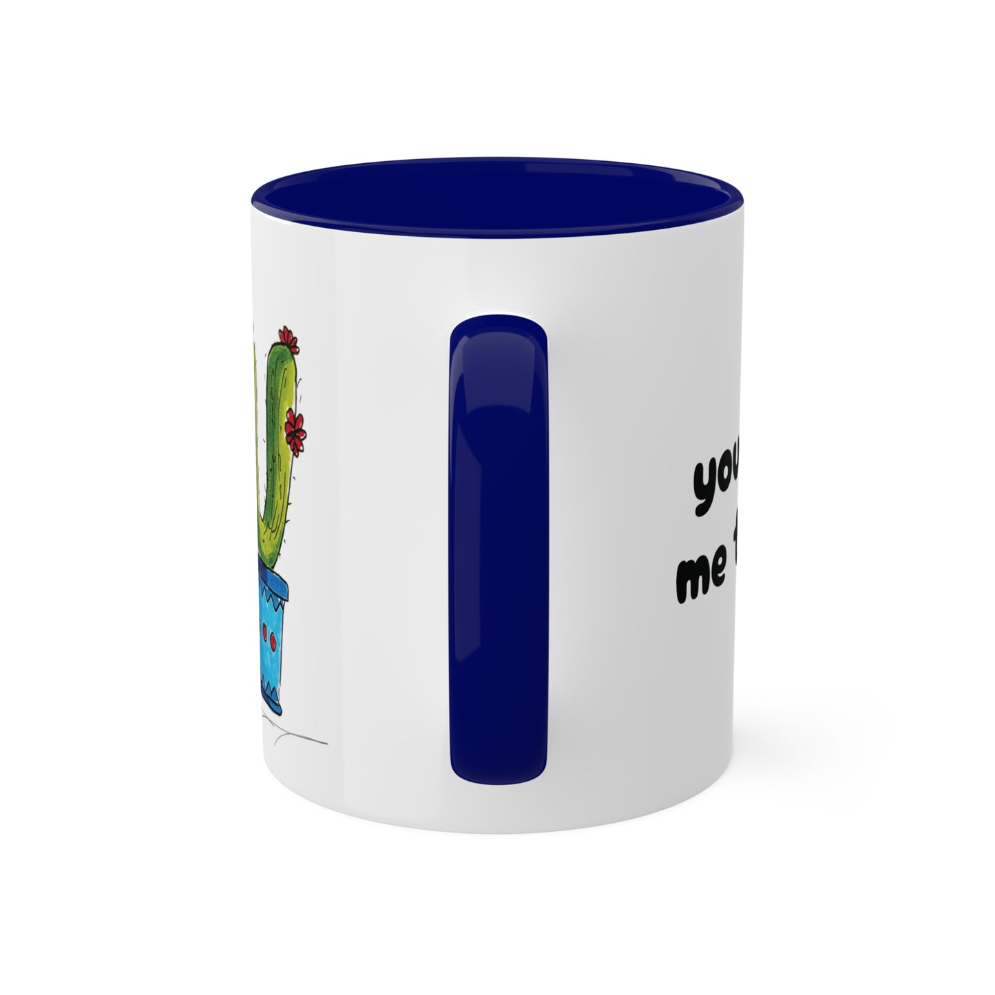 Cute cactus Coffee Mug or Tea Mug with my own original art printed on - comes in different inside colors