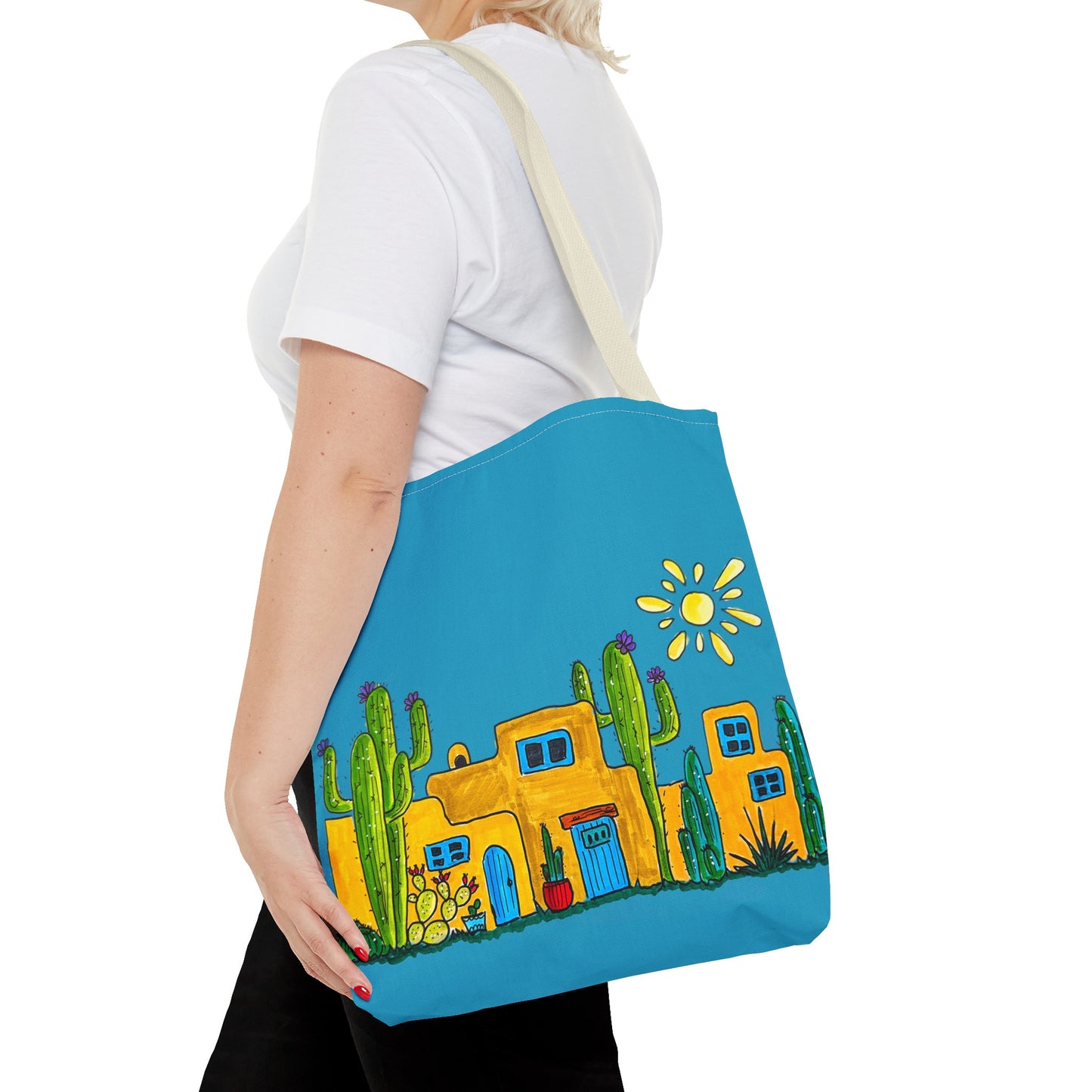 Turquoise Tote bag with desert scenery