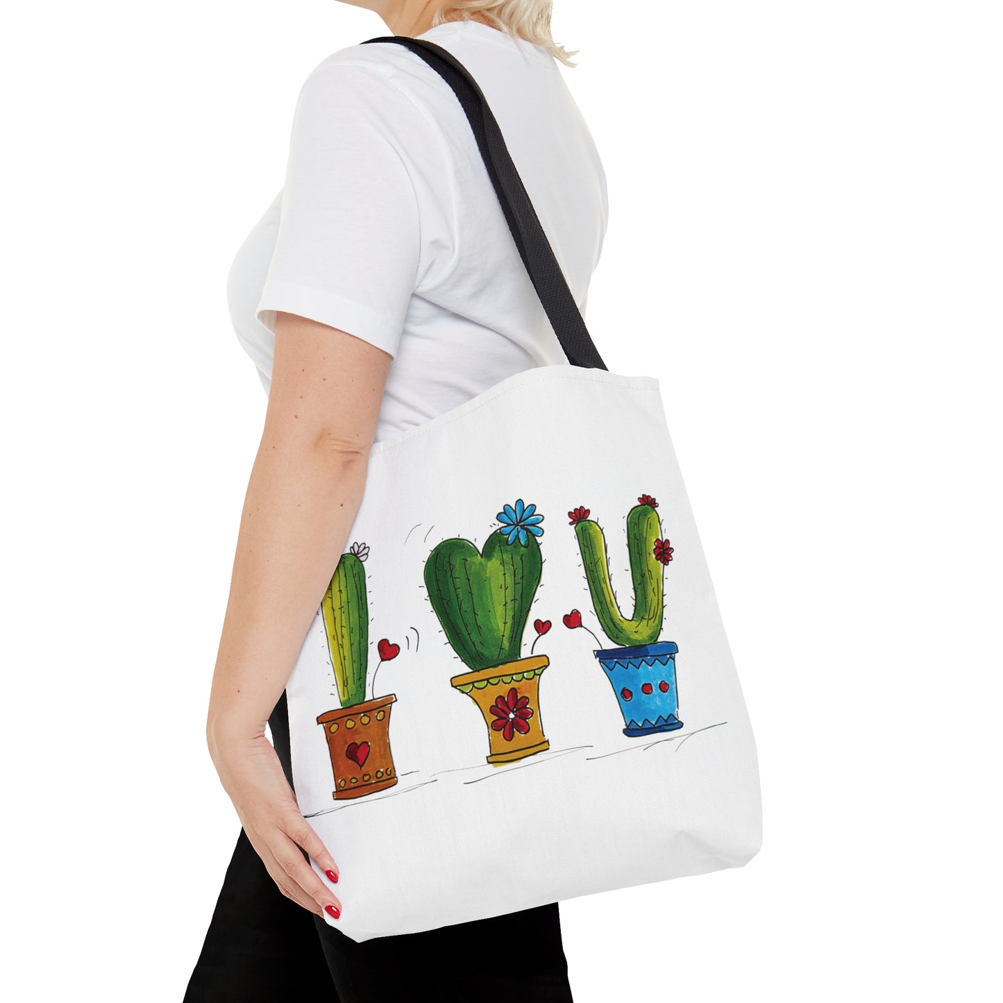 Cactus tote bag - heavy fabric with my doodle art - sizes small - medium - large