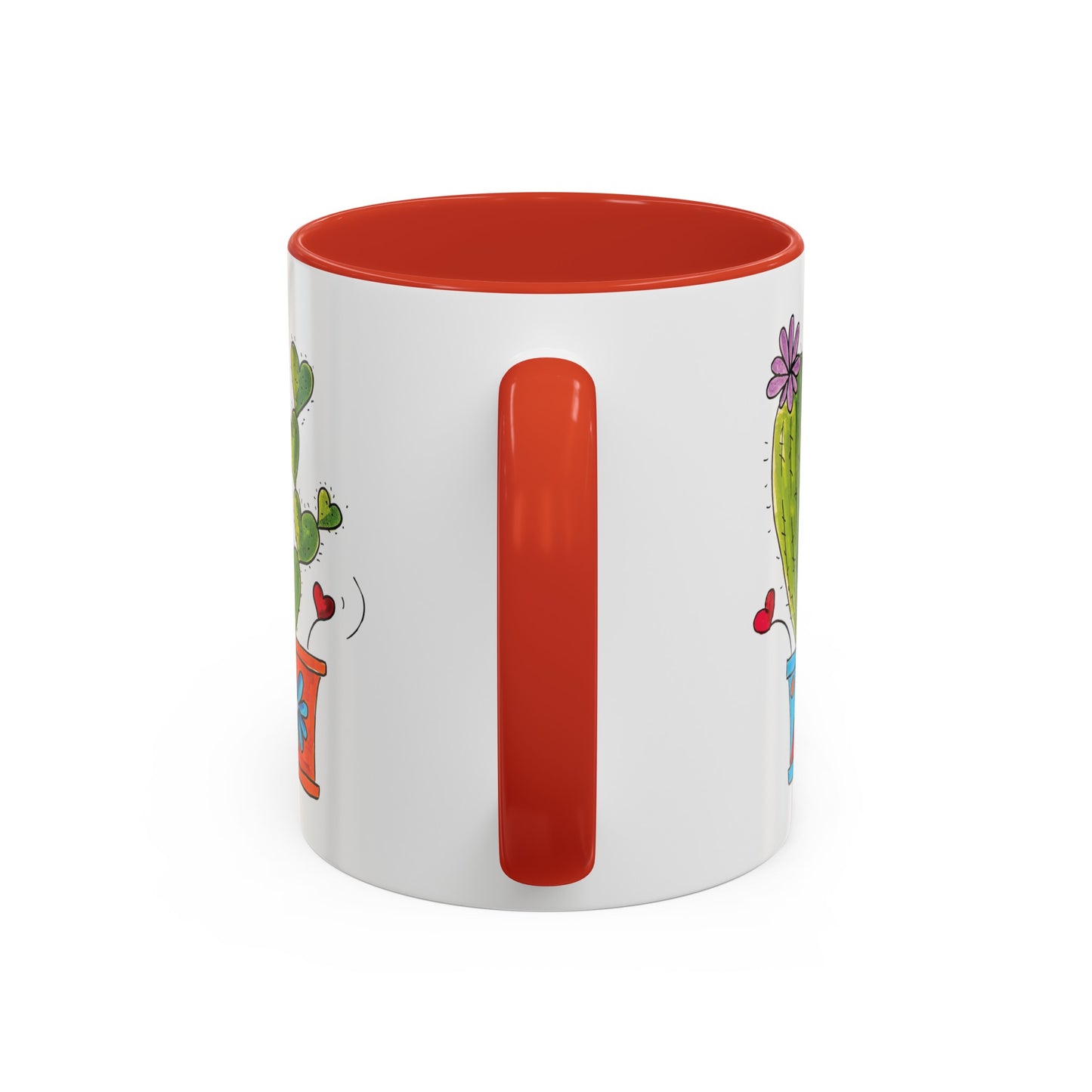 Cute Cactus coffee mug with red on the inside and made with my original doodles