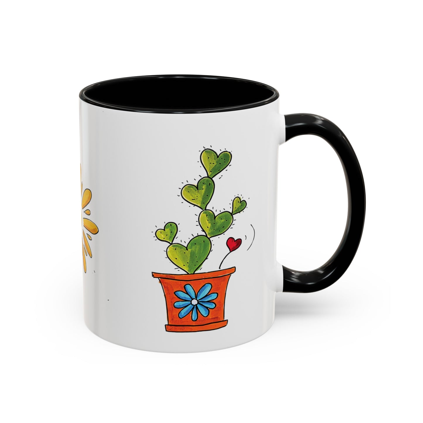 Cute Cactus coffee mug with black on the inside and made with my original doodles