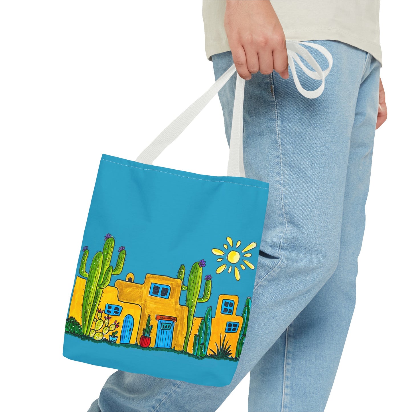 Turquoise Tote bag with desert scenery