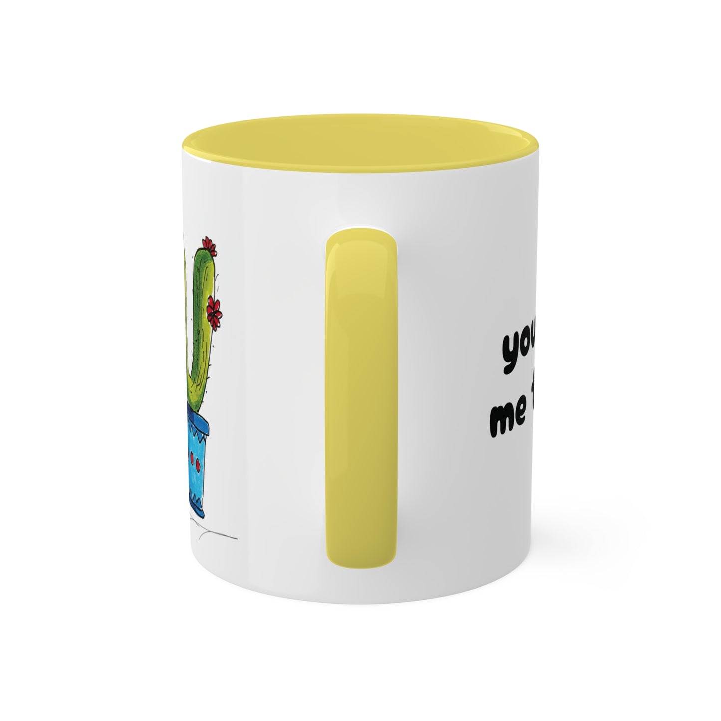 Cute cactus Coffee Mug or Tea Mug with my own original art printed on - comes in different inside colors