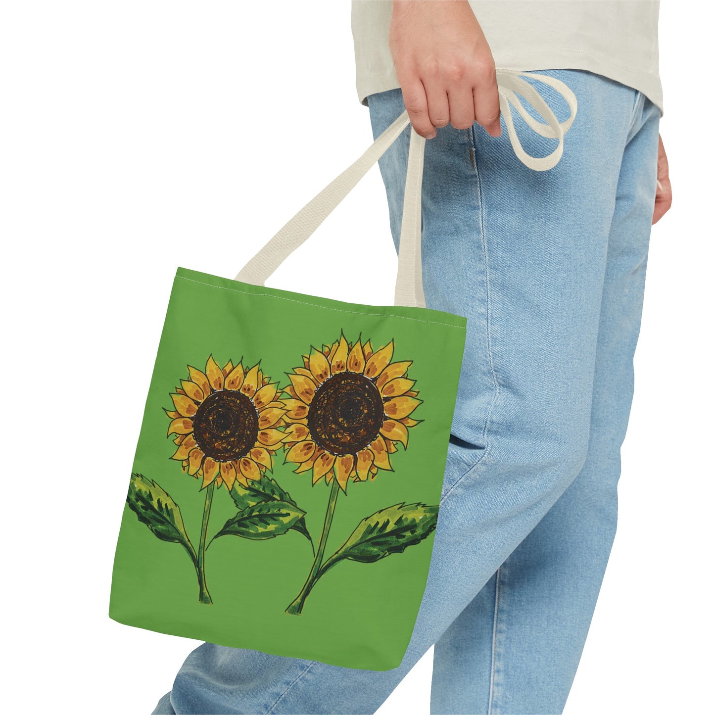 sunflowers tote with my own drawings - green