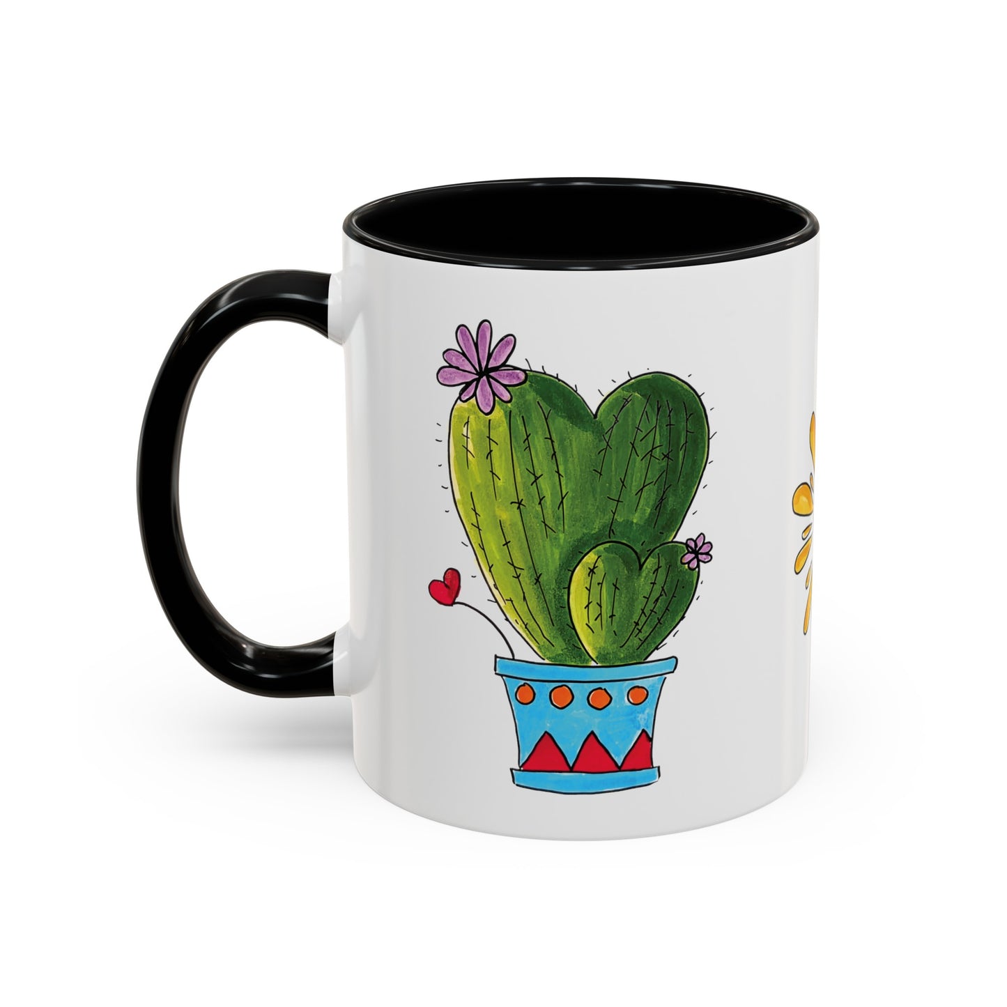 Cute Cactus coffee mug with black on the inside and made with my original doodles