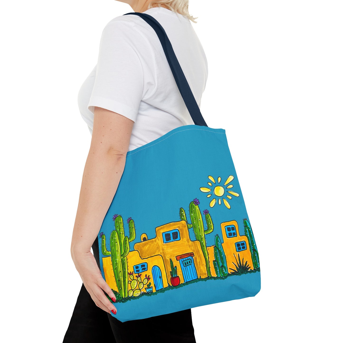 Turquoise Tote bag with desert scenery