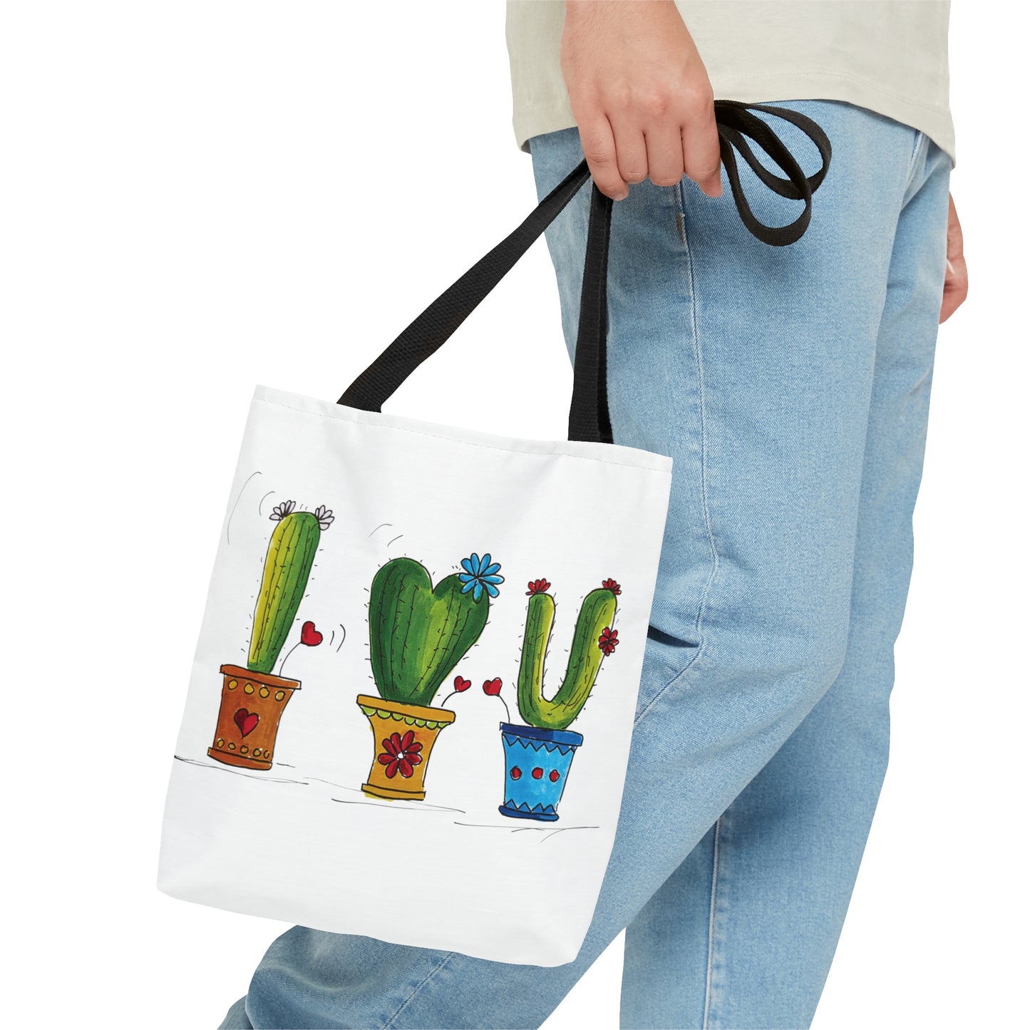 Cactus tote bag - heavy fabric with my doodle art - sizes small - medium - large