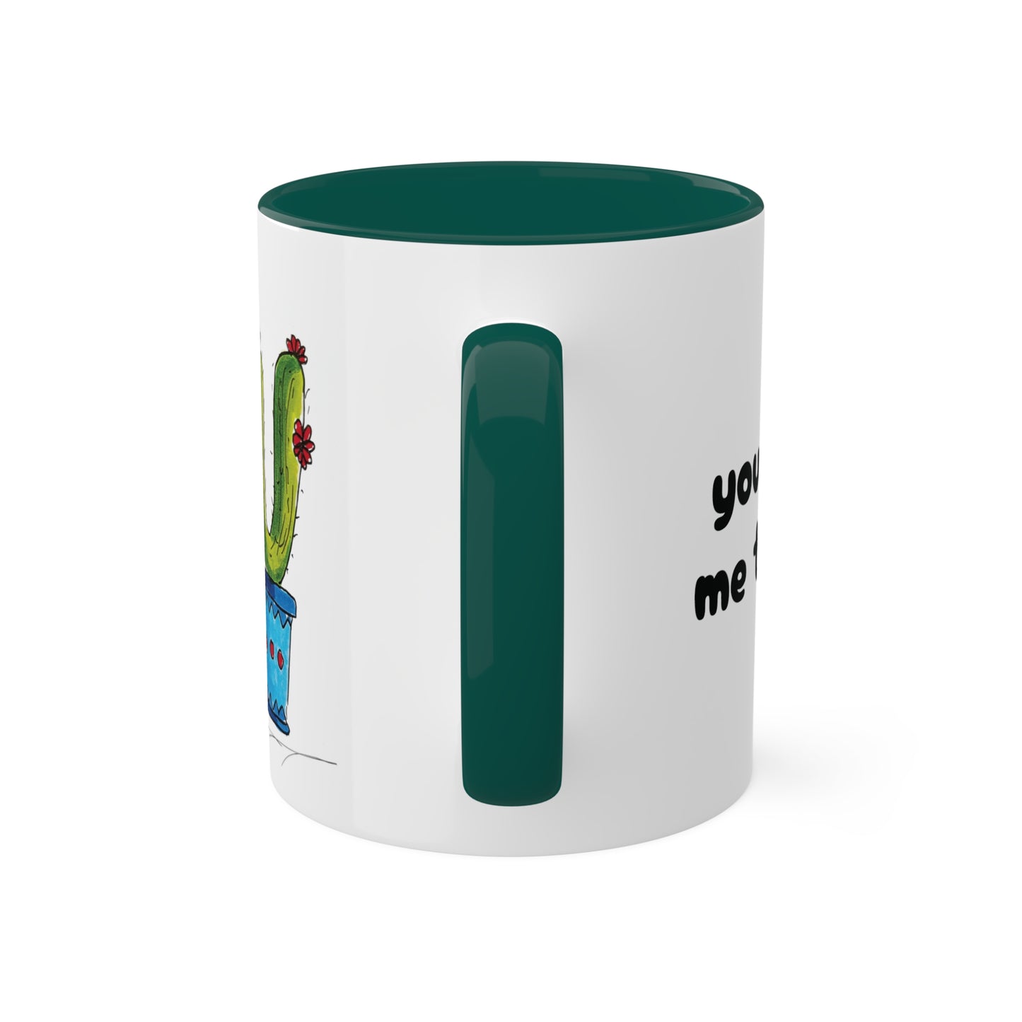 Cute cactus Coffee Mug or Tea Mug with my own original art printed on - comes in different inside colors