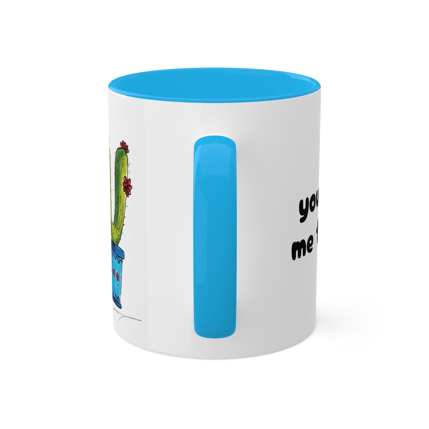 Cute cactus Coffee Mug or Tea Mug with my own original art printed on - comes in different inside colors