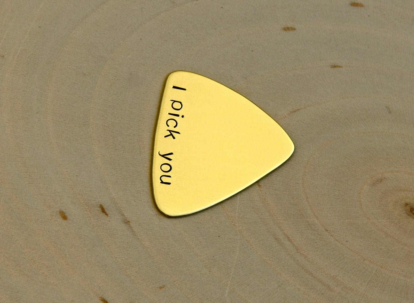 Brass Triangular Bass Guitar Pick with I Pick You