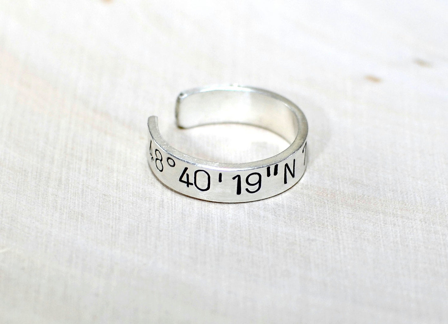 Personalized Latitude longitude coordinates on sterling silver ring