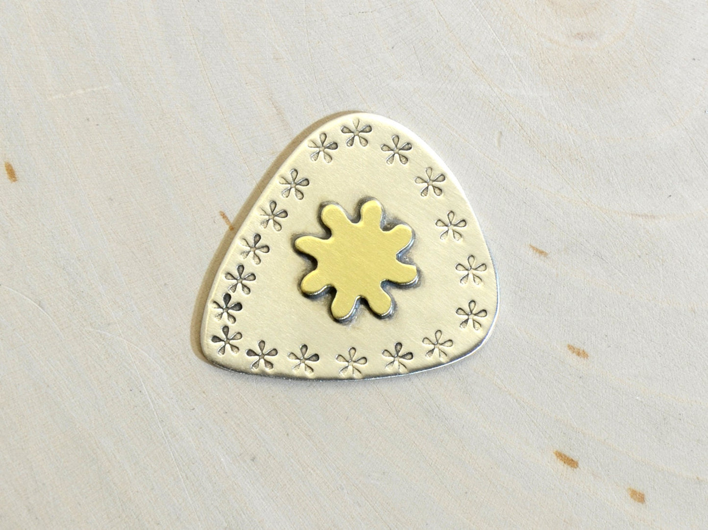 Sterling Silver Brass Flower Design Guitar Pick