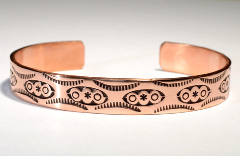 Copper Cuff Bracelet Imprinted with Handmade Native American Stamps an ...