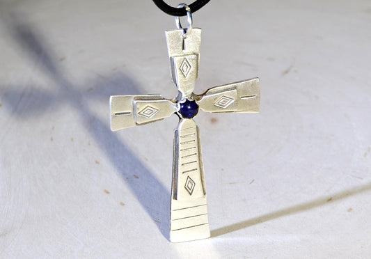 Sterling Silver Cross with Sapphire Gemstone