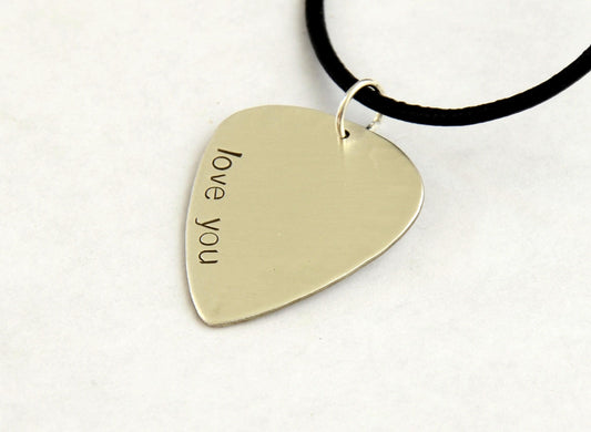 I Love You Guitar Pick Necklace in Sterling Silver