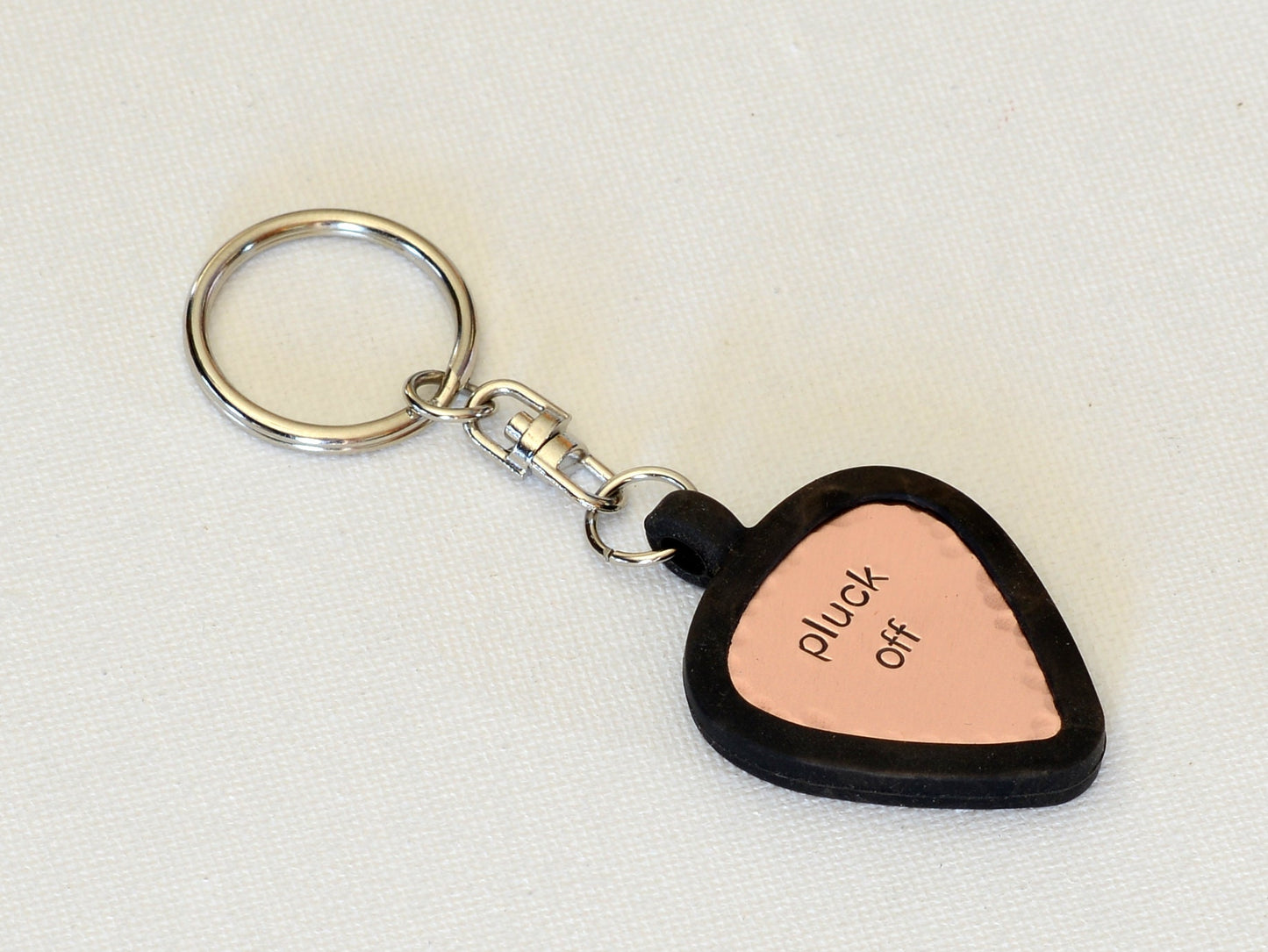 Copper guitar pick keychain with holder