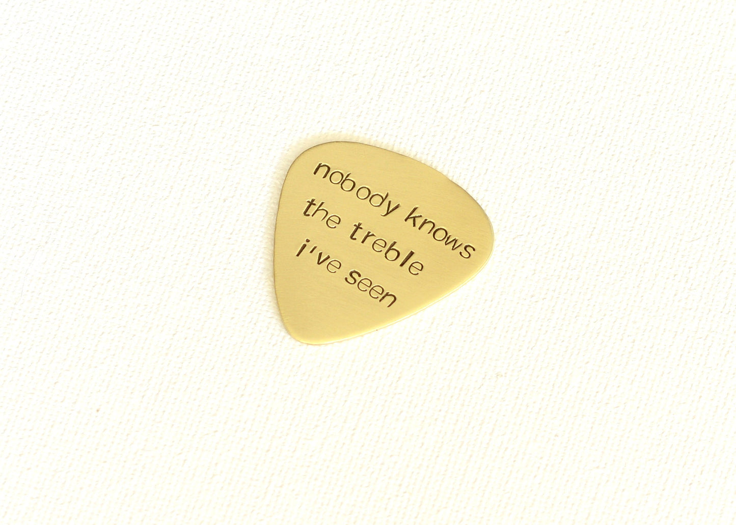 Guitar Pick stamped with Nobody knows the Treble I’ve seen