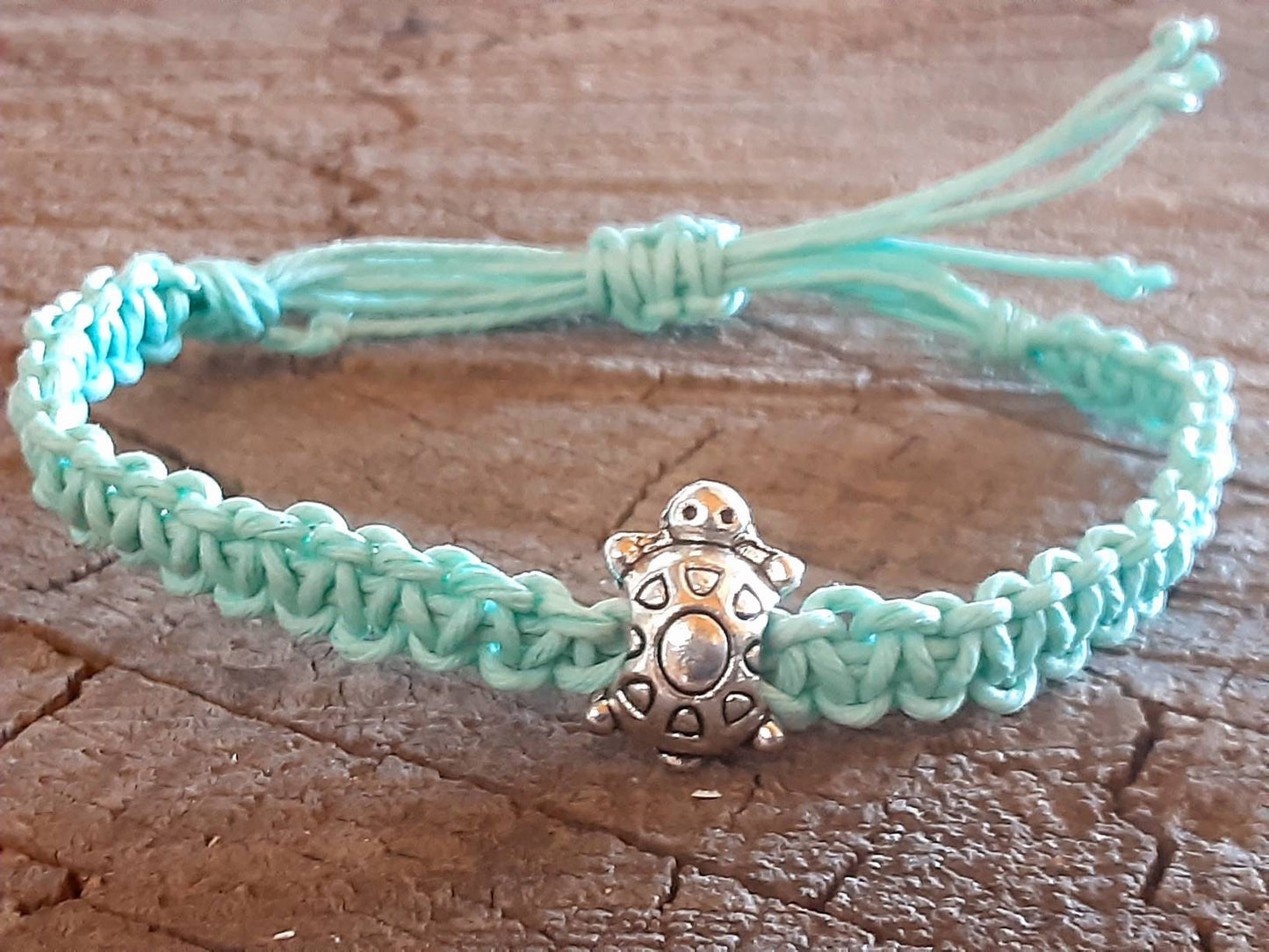 Light blue hemp anklet or bracelet with small tortoise bead