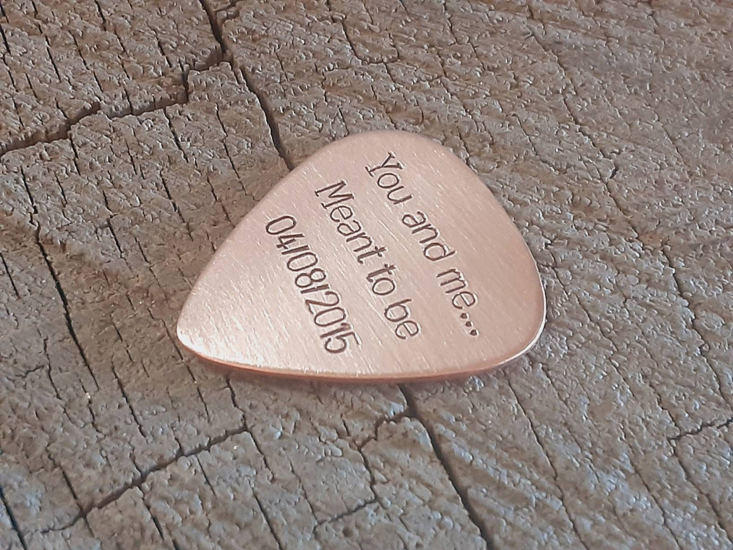 Playable copper guitar pick for 7th copper anniversary