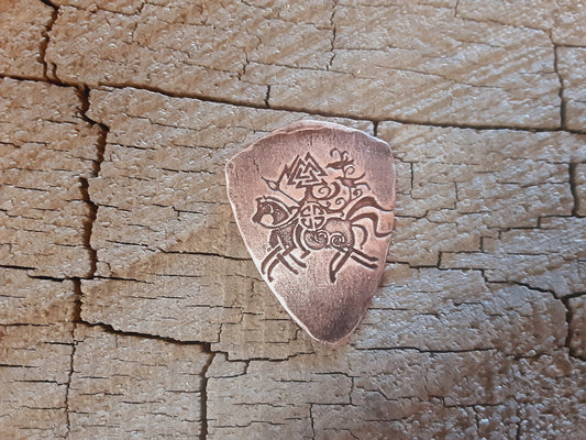 Sleipnir 8 legged horse on copper guitar pick