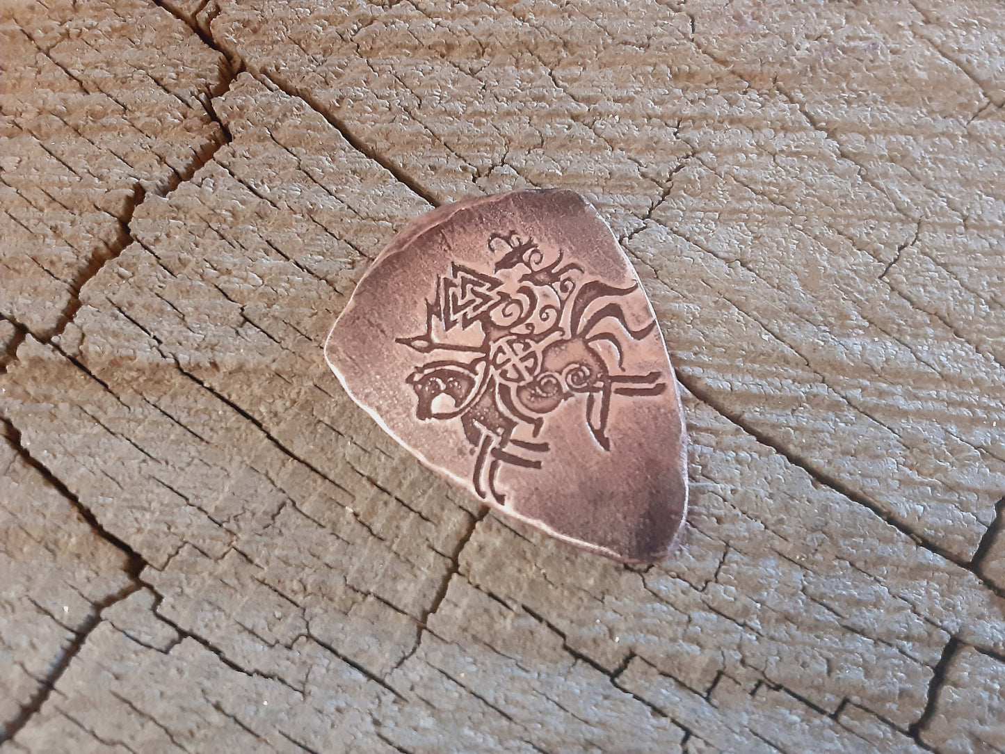 Sleipnir 8 legged horse on copper guitar pick