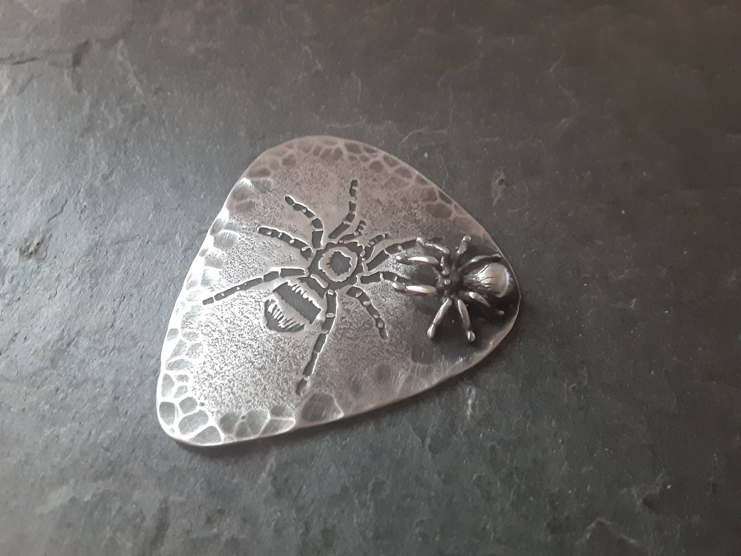 Sterling silver guitar pick with 3D spider