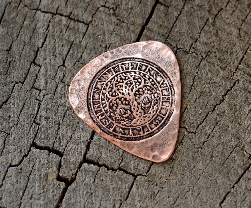 Norse tree of life copper guitar pick