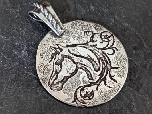 Sterling silver horse necklace with bail and hammered texture