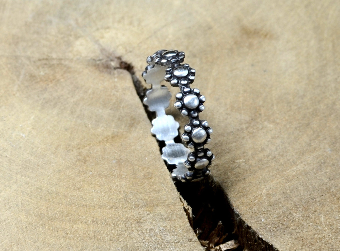 Linked Circle of Flowers Sterling Silver Ring