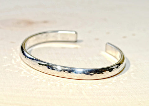 Hammered Half round hammered sterling silver bracelet